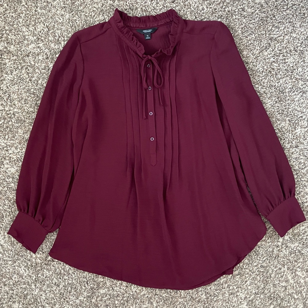 Simply Vera Vera Wang Burgundy Tie-Neck Pintuck Blouse